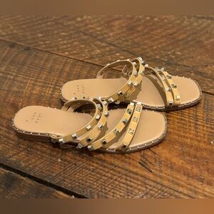 A New Day Beige Studded Triple-Strap Slide Sandals